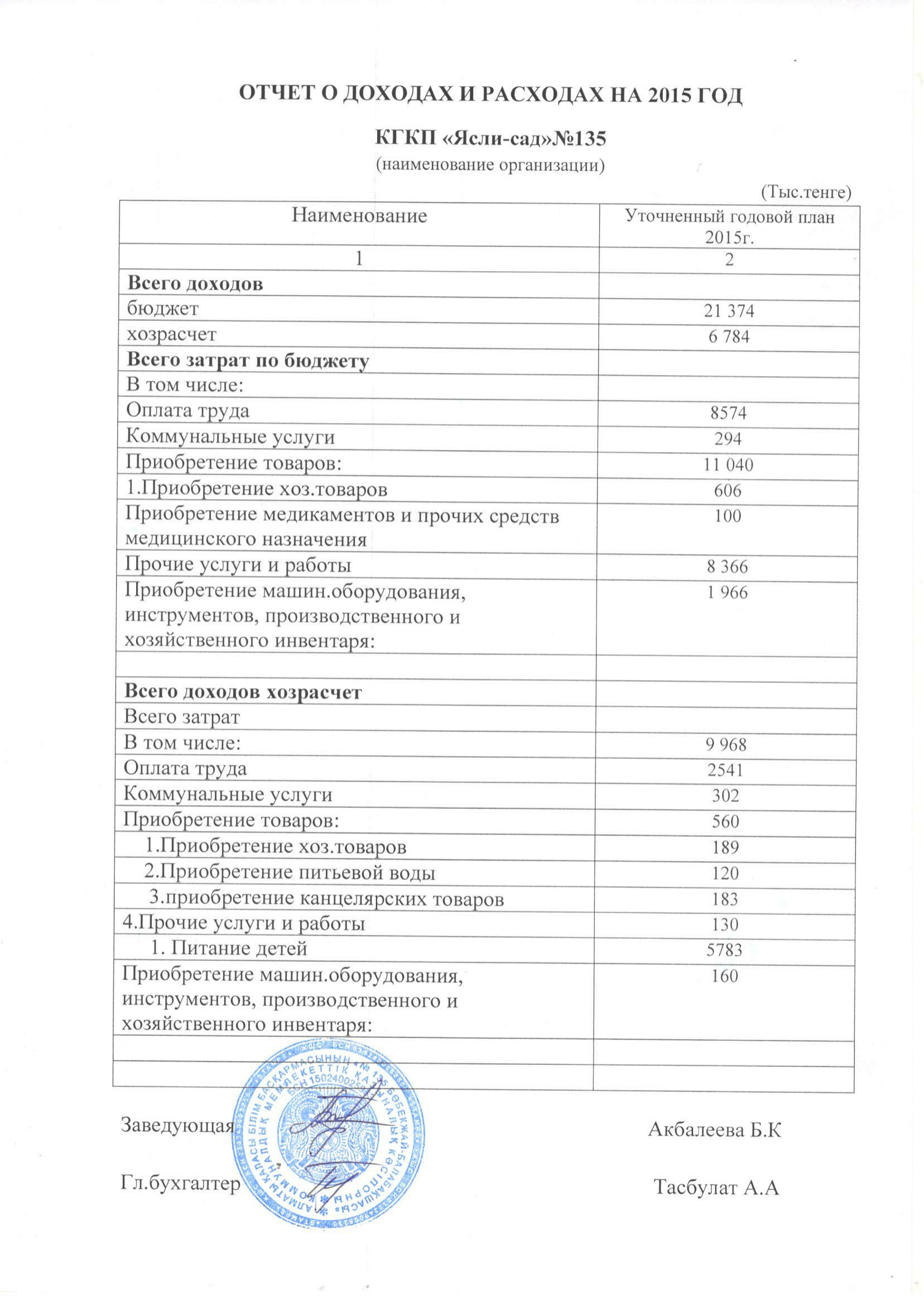 отчет о доходах и расходах 2015 год